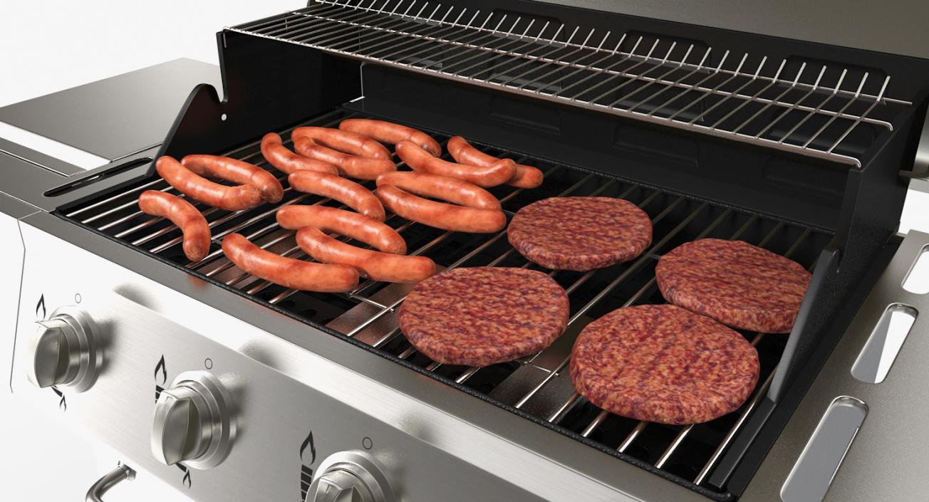 3D Gas Grill with Sausages model