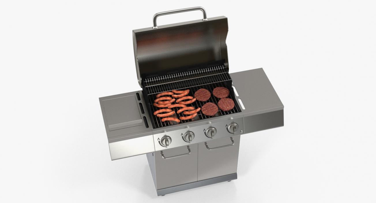 3D Gas Grill with Sausages model