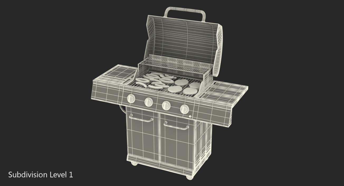 3D Gas Grill with Sausages model