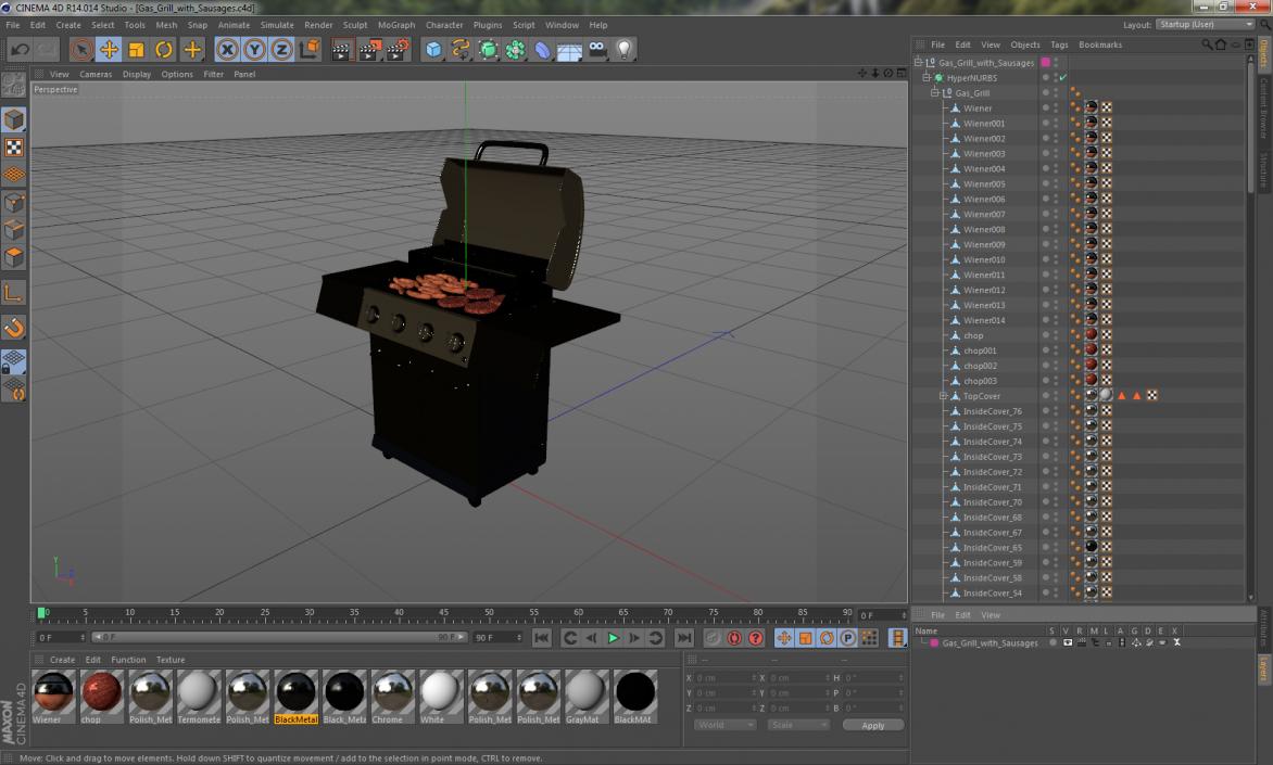 3D Gas Grill with Sausages model