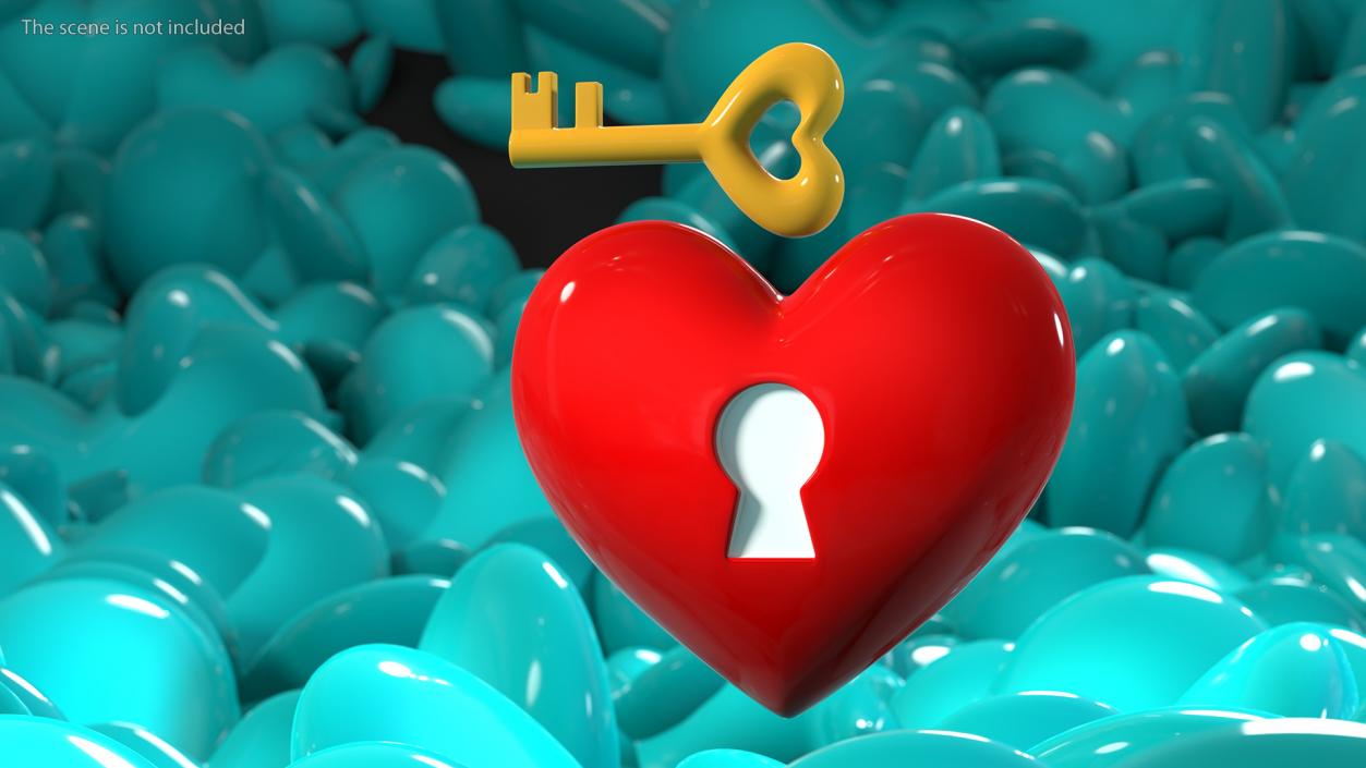 3D Heart with Keyhole and Key