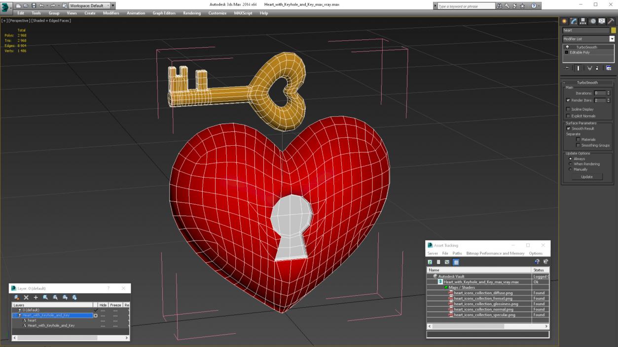 3D Heart with Keyhole and Key