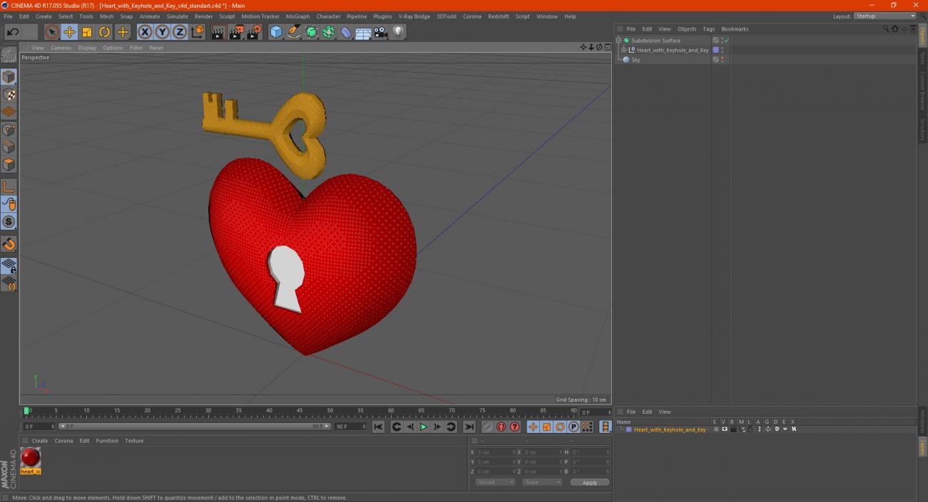 3D Heart with Keyhole and Key