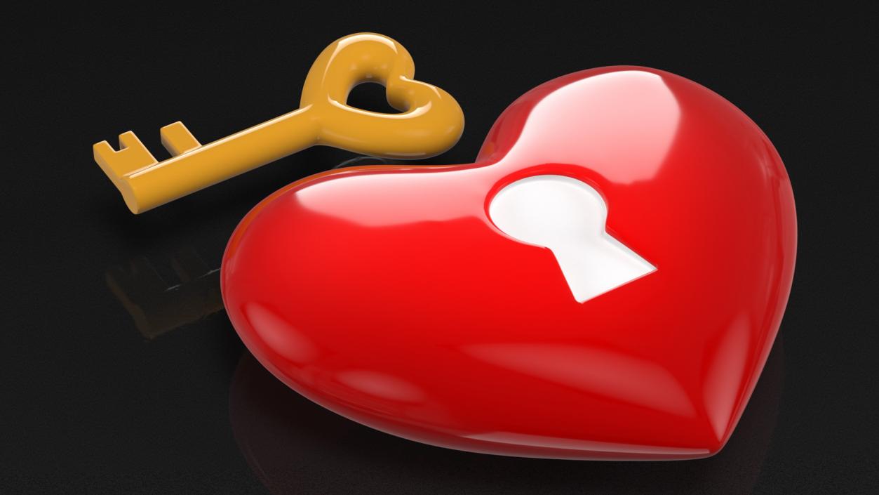 3D Heart with Keyhole and Key