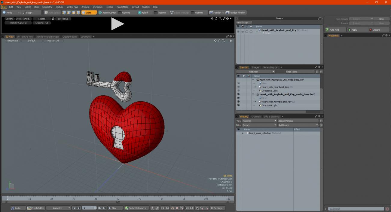 3D Heart with Keyhole and Key