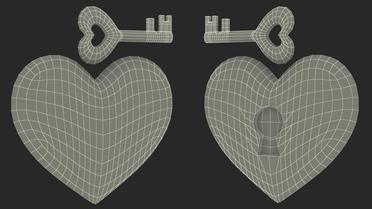 3D Heart with Keyhole and Key