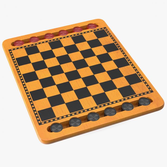 Wood Checkers Set 3D