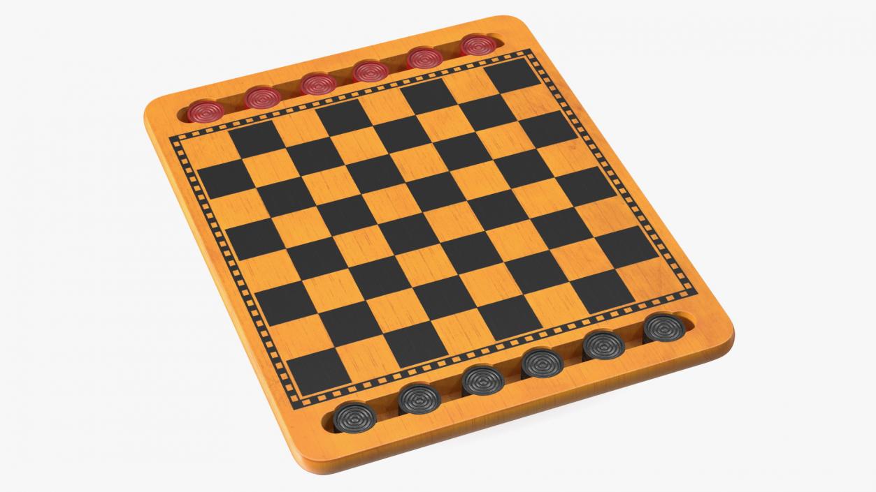 Wood Checkers Set 3D