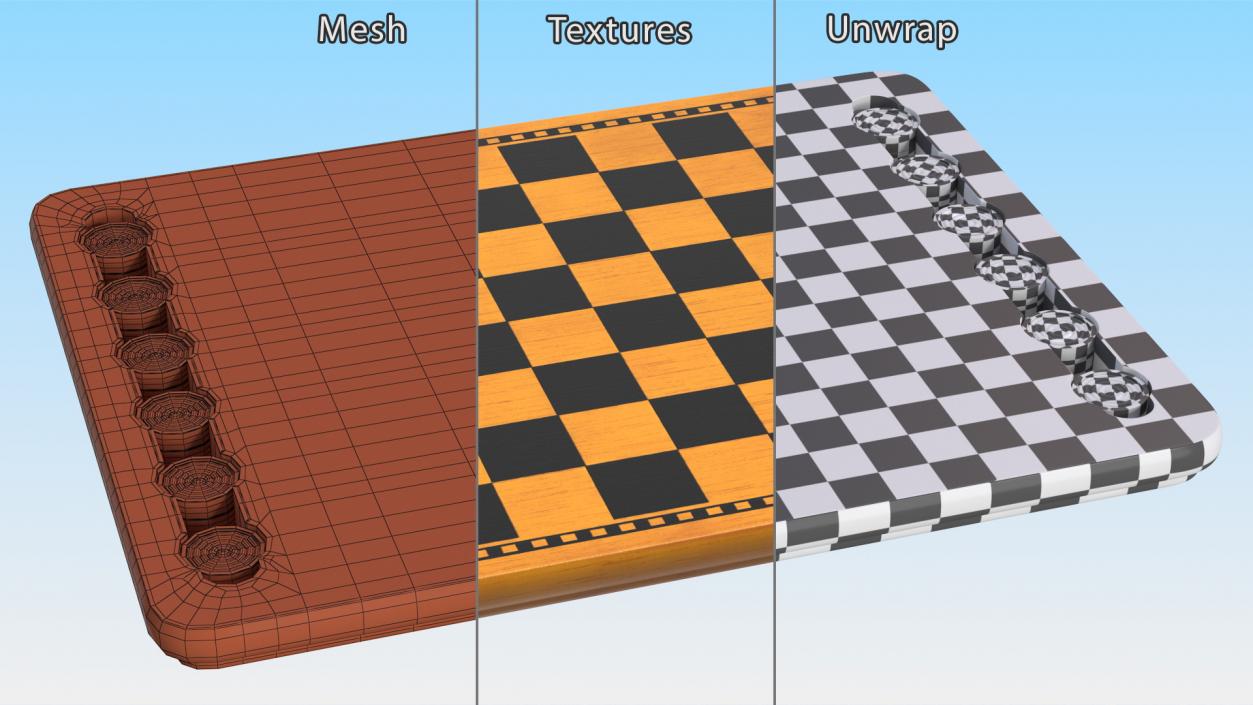 Wood Checkers Set 3D