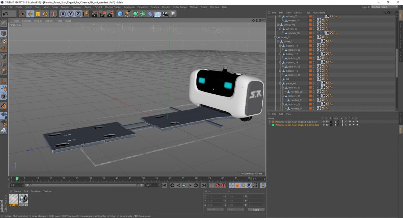 Parking Robot Stan Rigged for Cinema 4D 3D model