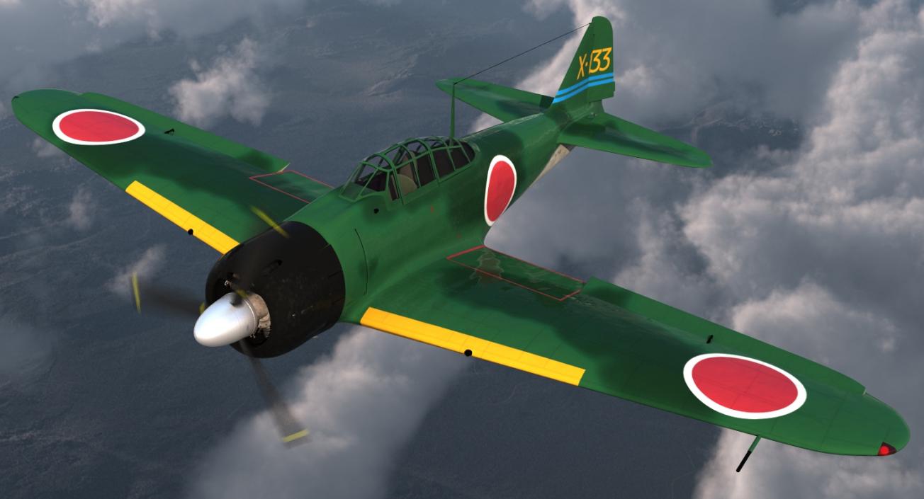 Fighter Aircraft A6M Zero Japanese Navy WWII 3D model