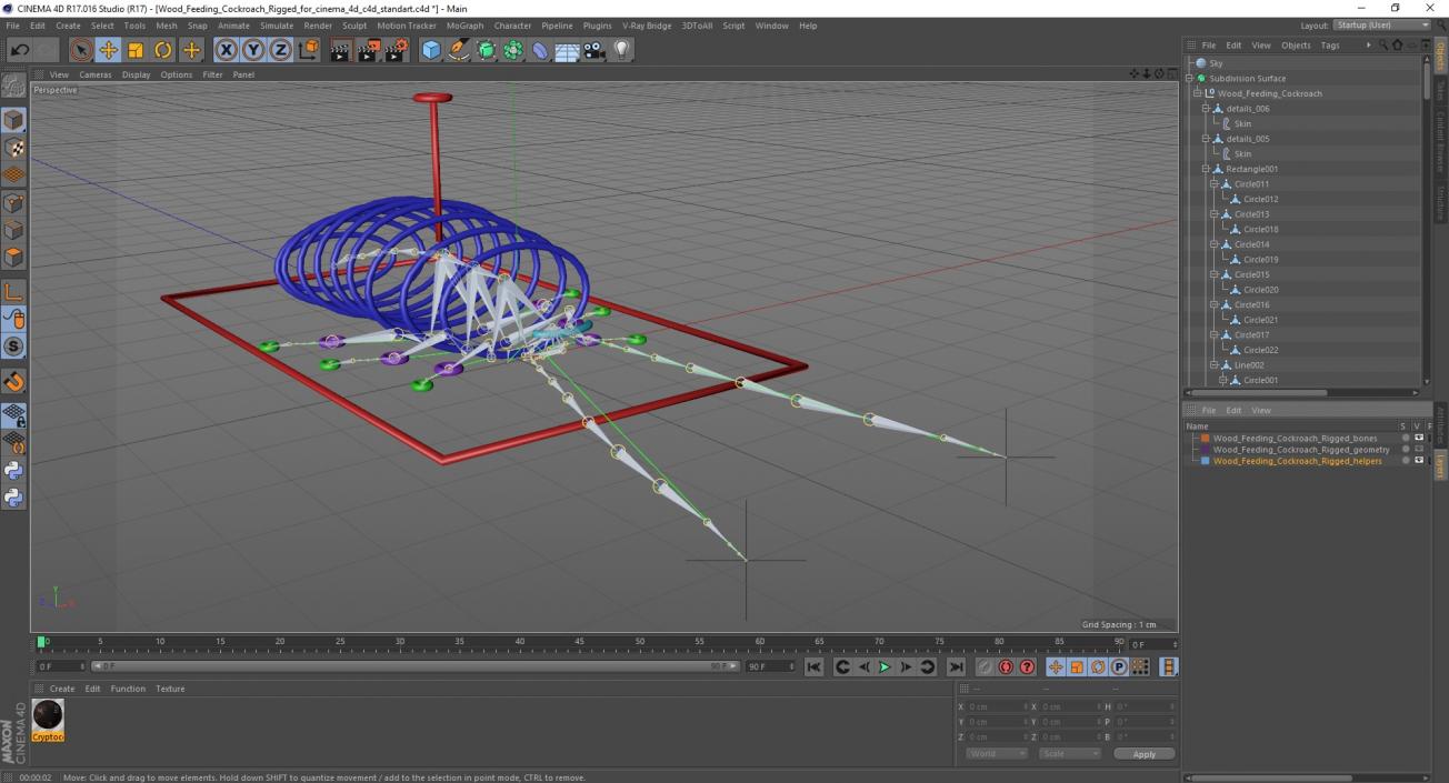 3D Wood Feeding Cockroach Rigged for Cinema 4D model