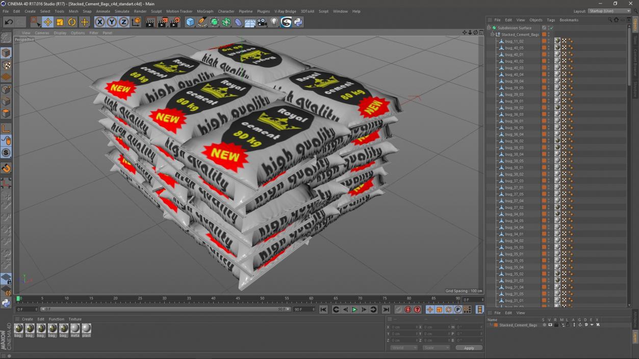 Stacked Cement Bags 3D model