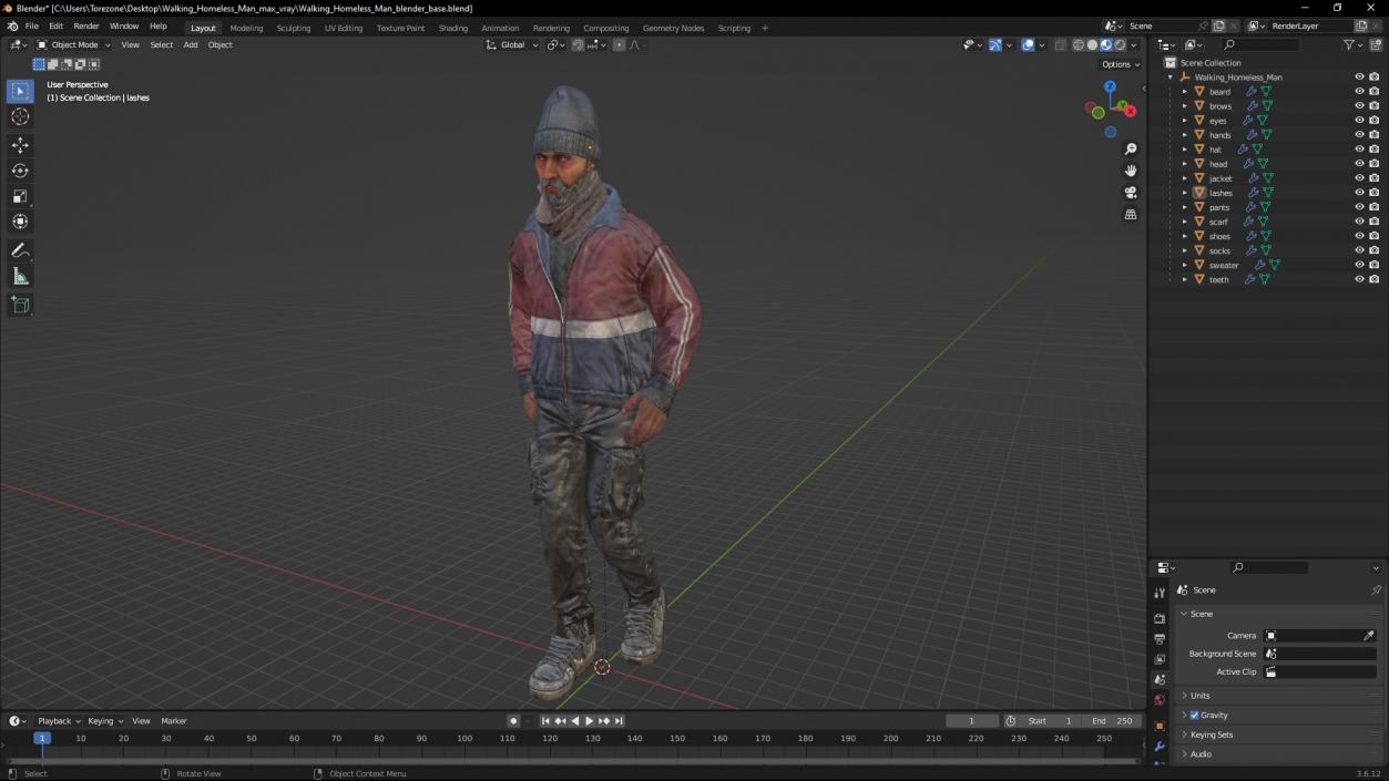 3D model Walking Homeless Man