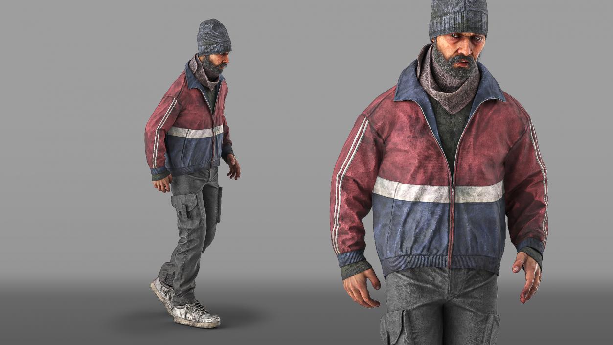 3D model Walking Homeless Man