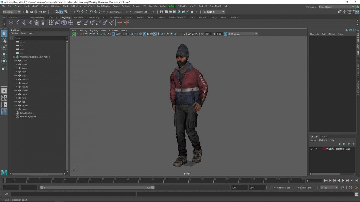 3D model Walking Homeless Man