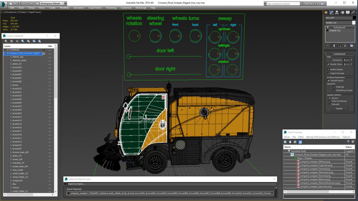 Compact Road Sweeper Rigged 3D