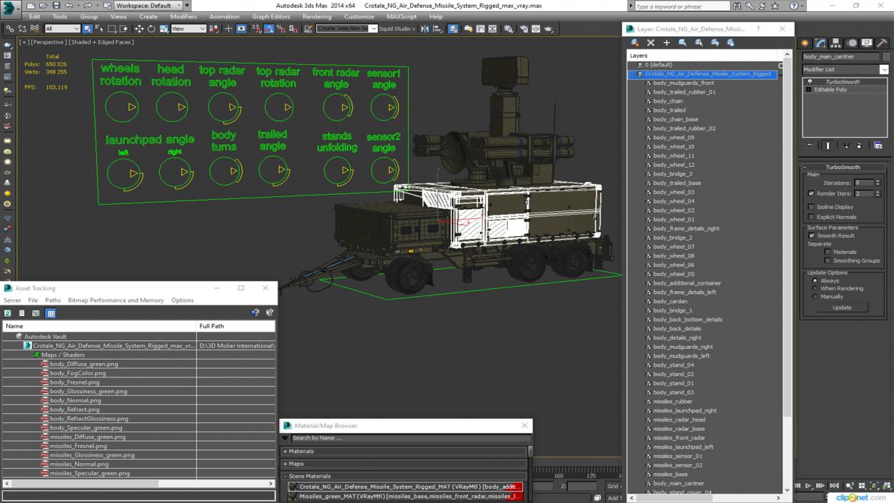 3D model Crotale NG Air Defense Missile System Rigged for Maya 2