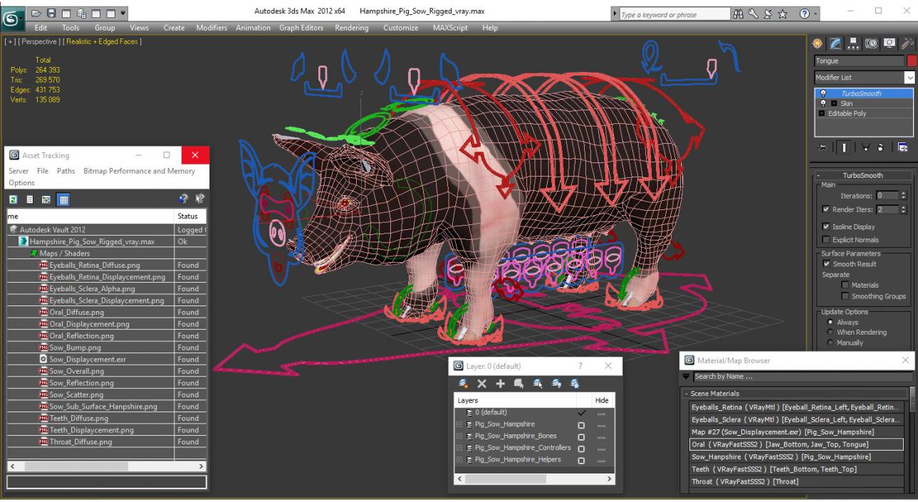 Hampshire Pig Sow Rigged 3D model