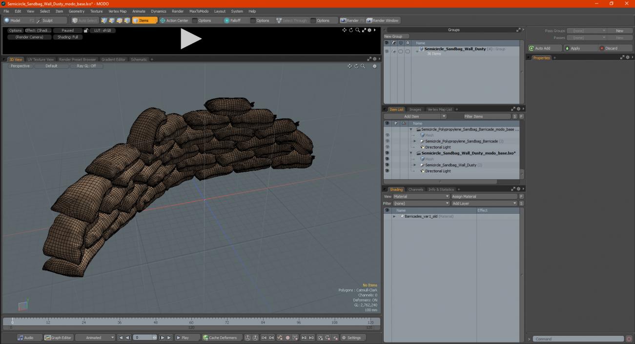 Semicircle Sandbag Wall Dusty 3D model