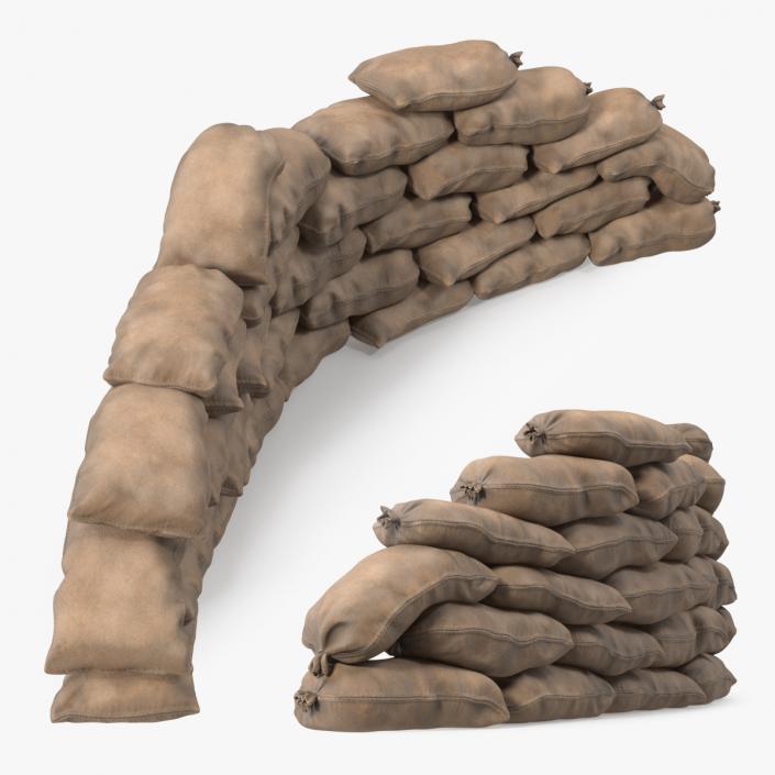 Semicircle Sandbag Wall Dusty 3D model