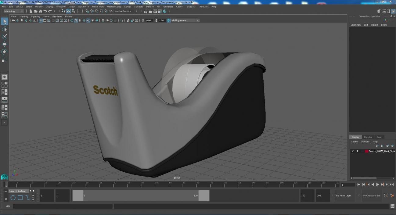 Scotch C60ST Desk Tape Dispenser Transparent 3D model