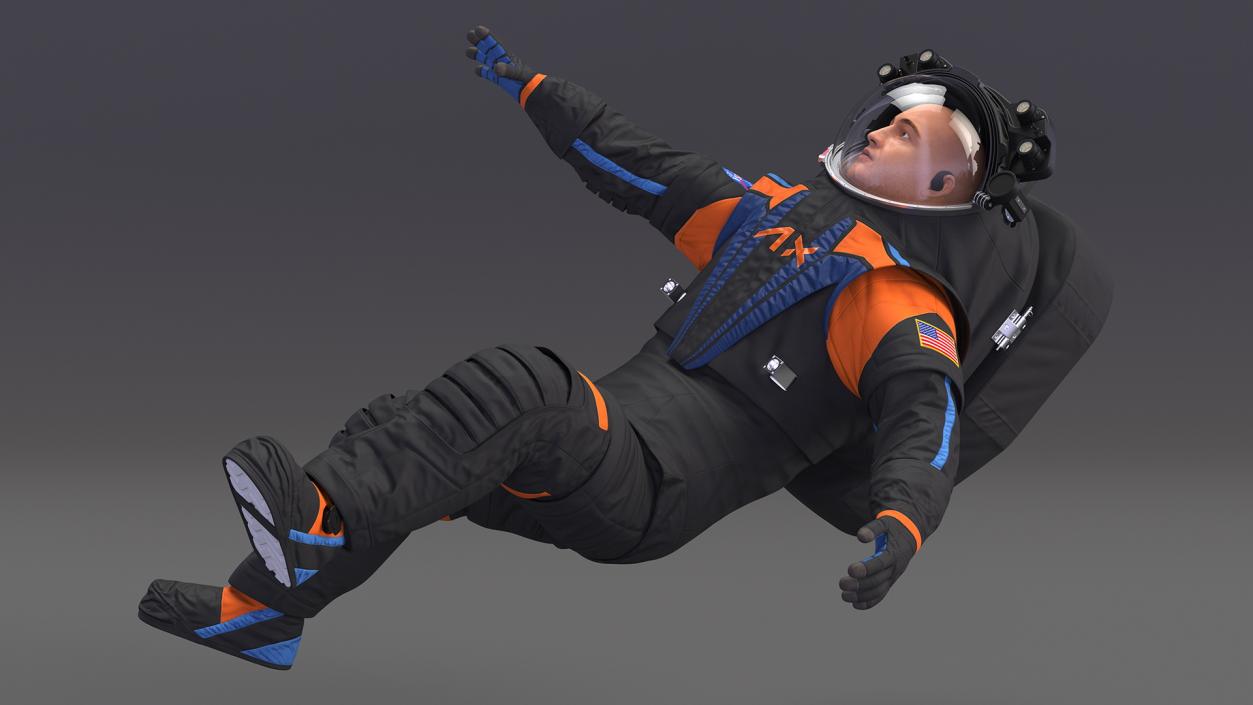 3D model NASA Spacesuit Axiom on Astronaut Falling Pose Fur