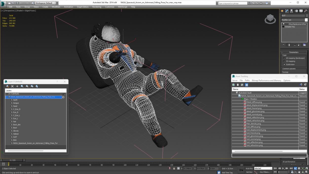 3D model NASA Spacesuit Axiom on Astronaut Falling Pose Fur