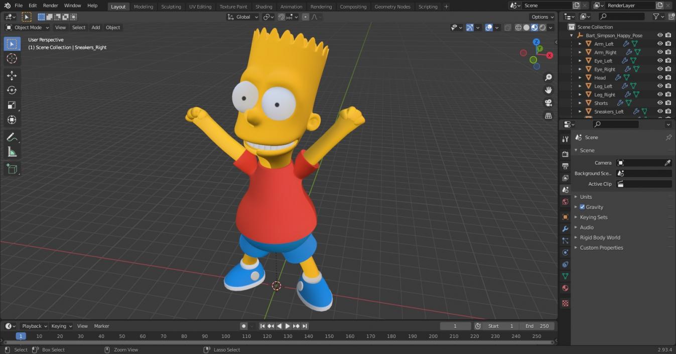 3D Bart Simpson Happy Pose model