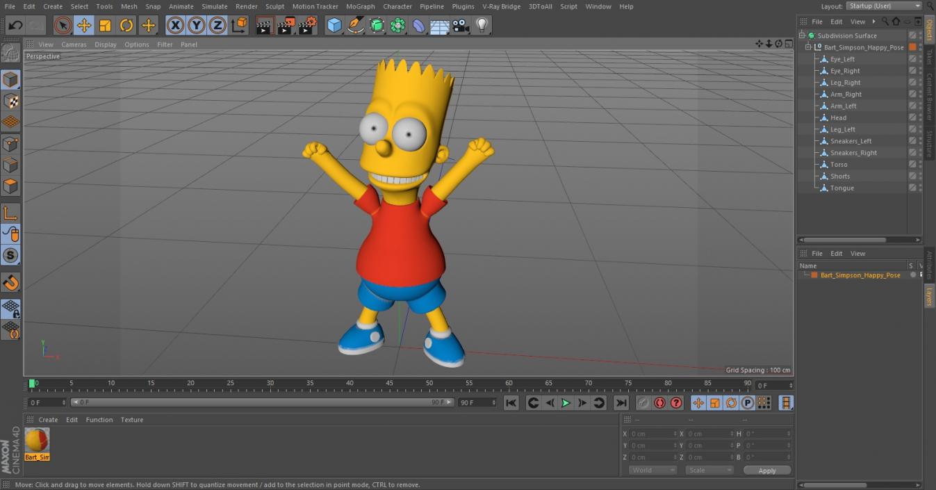 3D Bart Simpson Happy Pose model