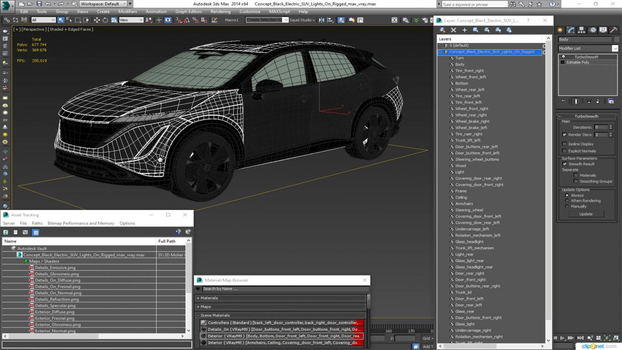 Concept Black Electric SUV Lights On Rigged for Maya 3D