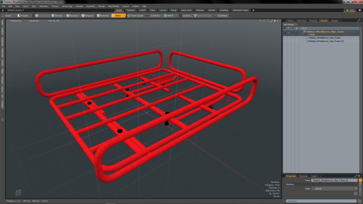 3D model Flatbed Wheelbarrow Pipe Frame