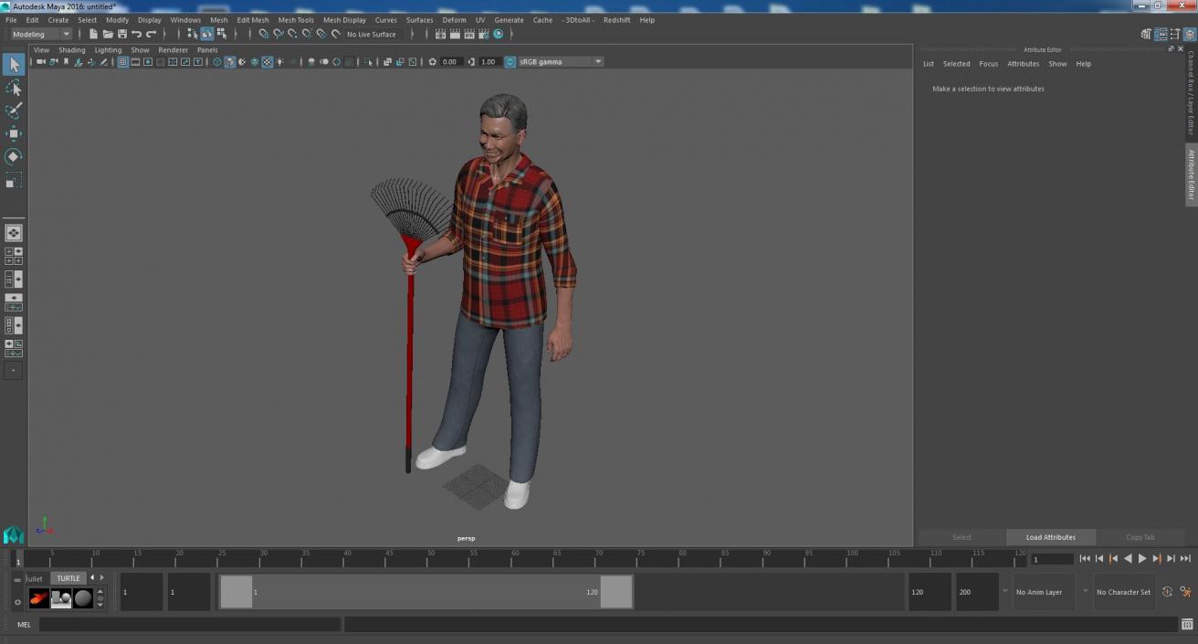 3D model Chinese Grandpa with Rake