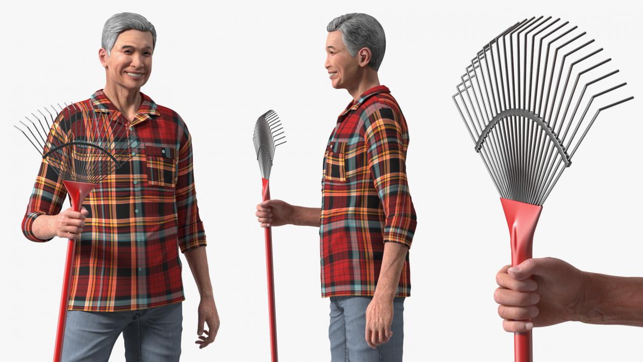 3D model Chinese Grandpa with Rake