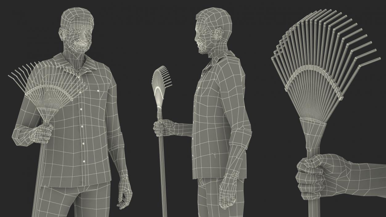 3D model Chinese Grandpa with Rake