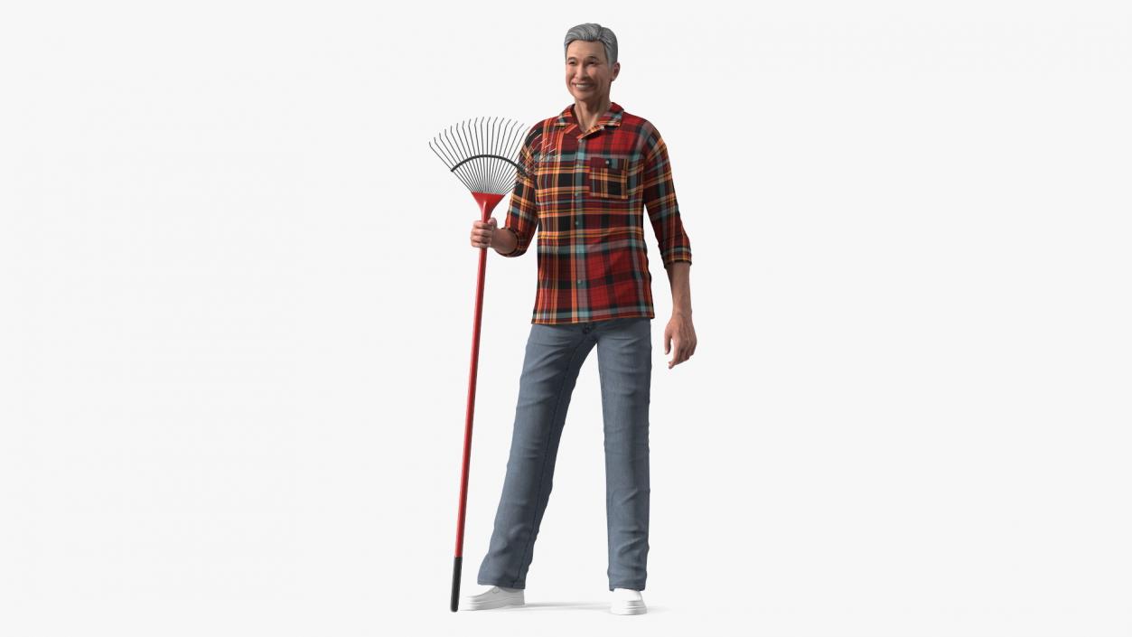 3D model Chinese Grandpa with Rake