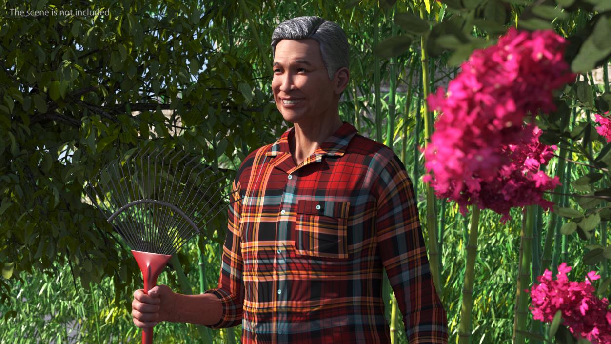 3D model Chinese Grandpa with Rake