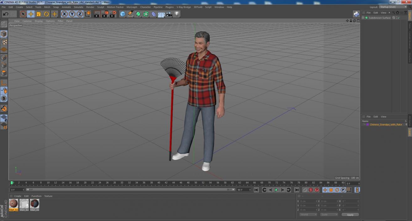 3D model Chinese Grandpa with Rake