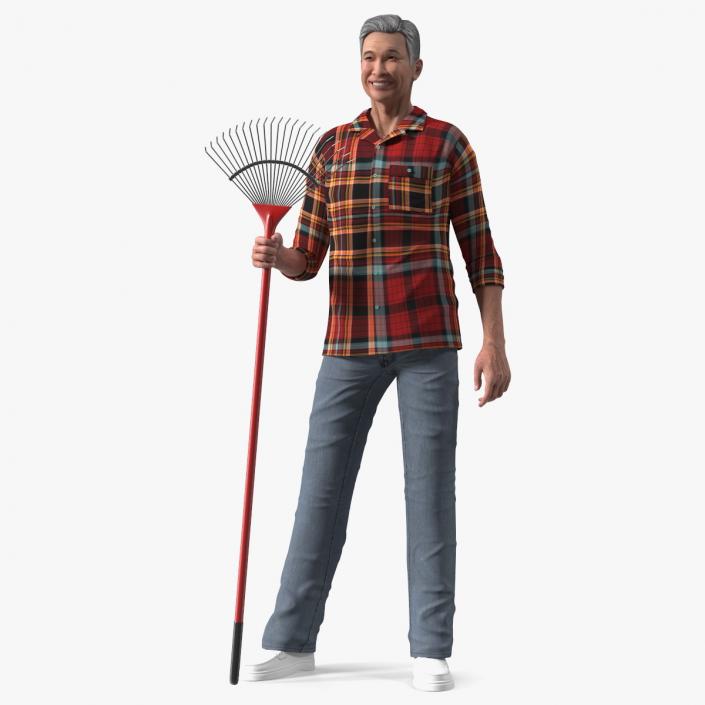 3D model Chinese Grandpa with Rake