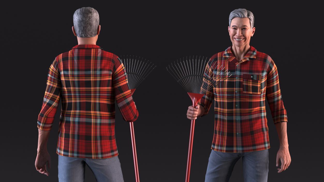 3D model Chinese Grandpa with Rake