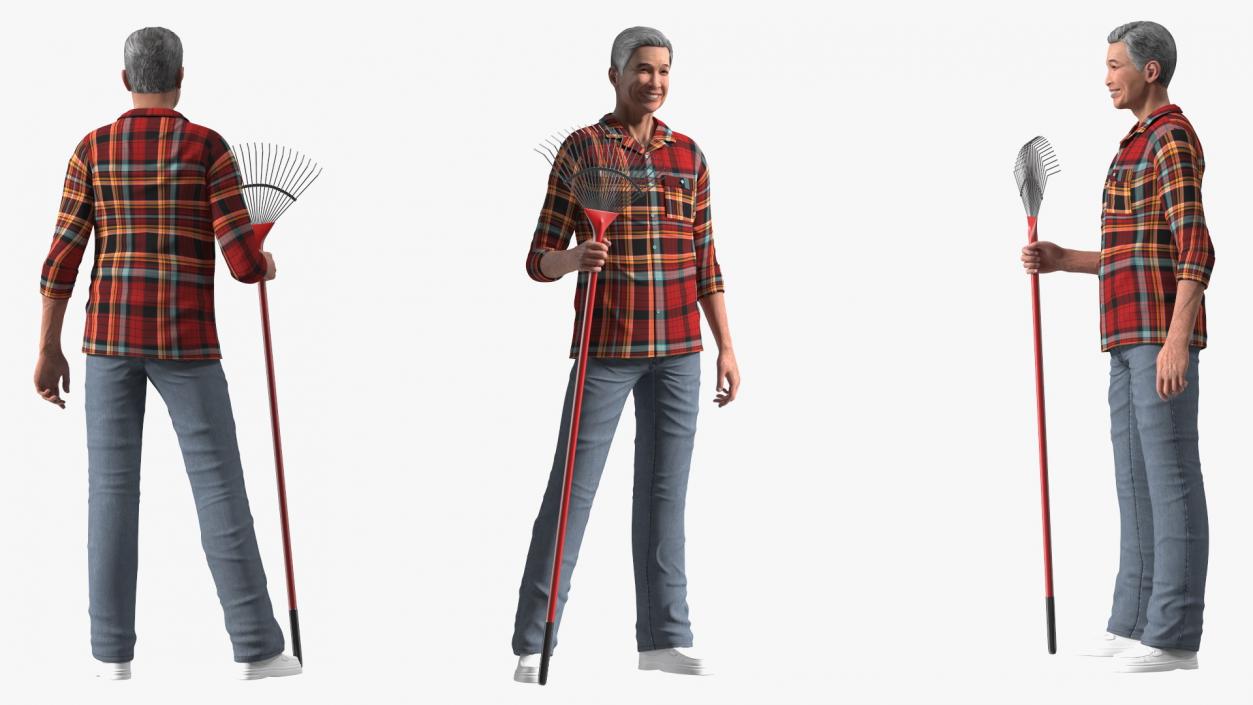 3D model Chinese Grandpa with Rake