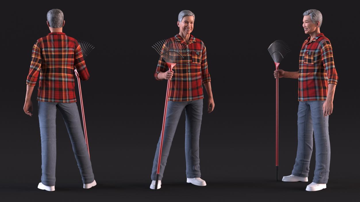 3D model Chinese Grandpa with Rake