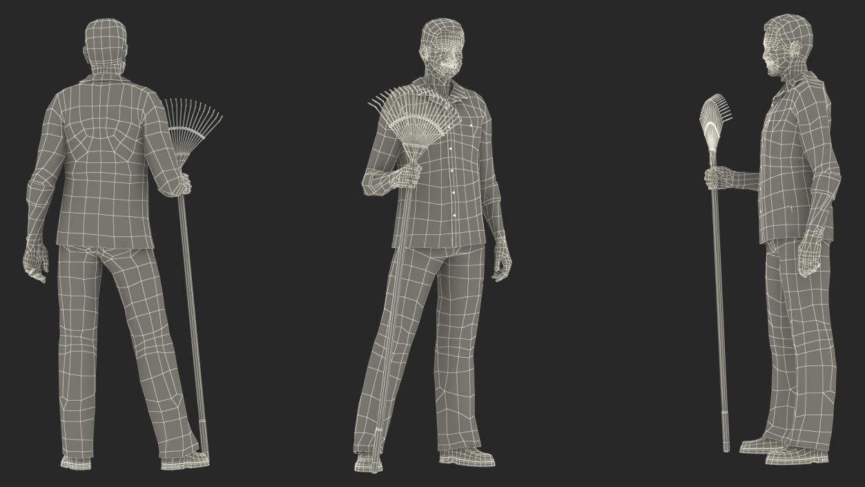 3D model Chinese Grandpa with Rake