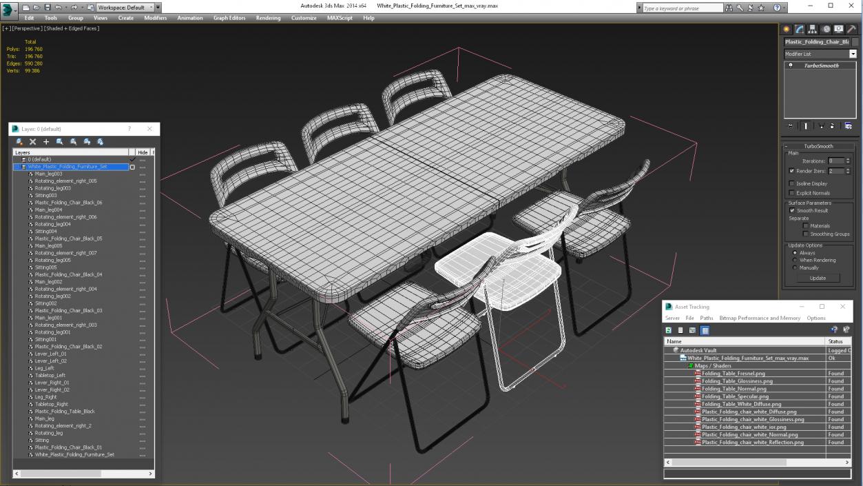 3D model White Plastic Folding Furniture Set