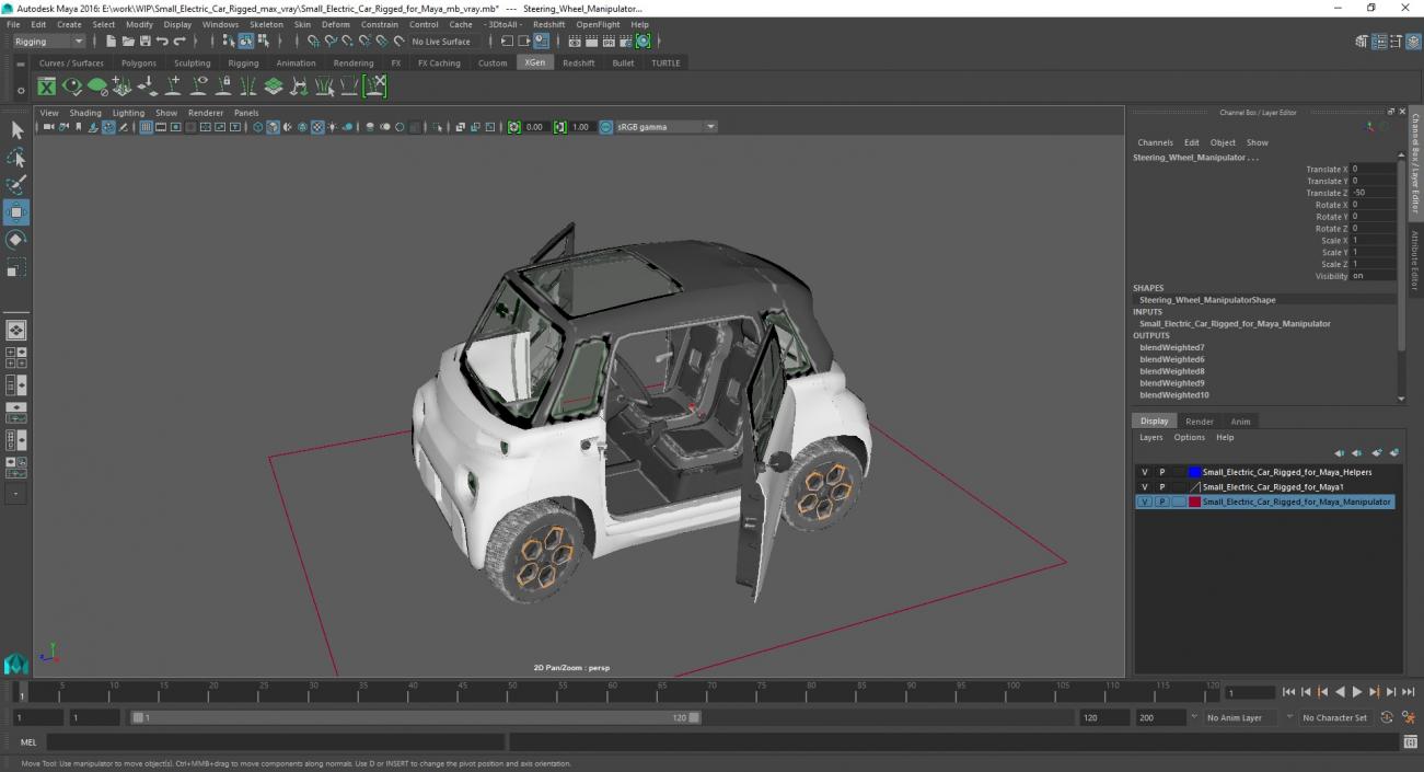 Small Electric Car Rigged for Maya 3D model