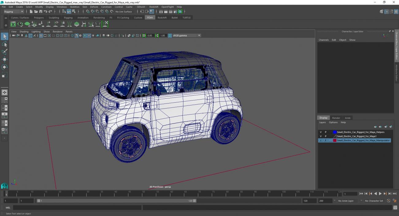 Small Electric Car Rigged for Maya 3D model