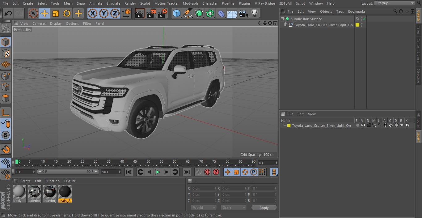 3D model Toyota Land Cruiser Silver Light On