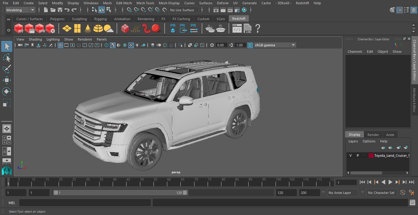 3D model Toyota Land Cruiser Silver Light On