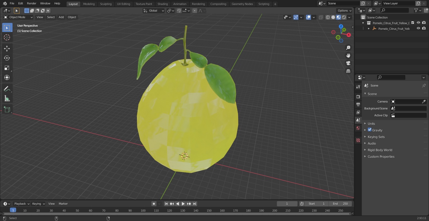 3D Pomelo Citrus Fruit Yellow