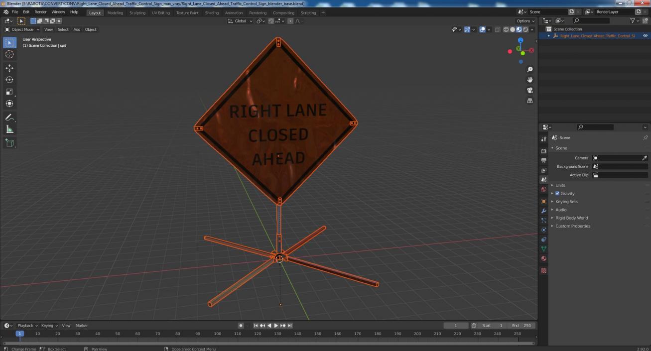 Right Lane Closed Ahead Traffic Control Sign 3D model